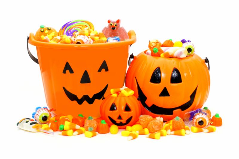 image of happy halloween buckets and candy