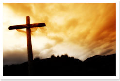 March 2023 graphic with cross and sunset