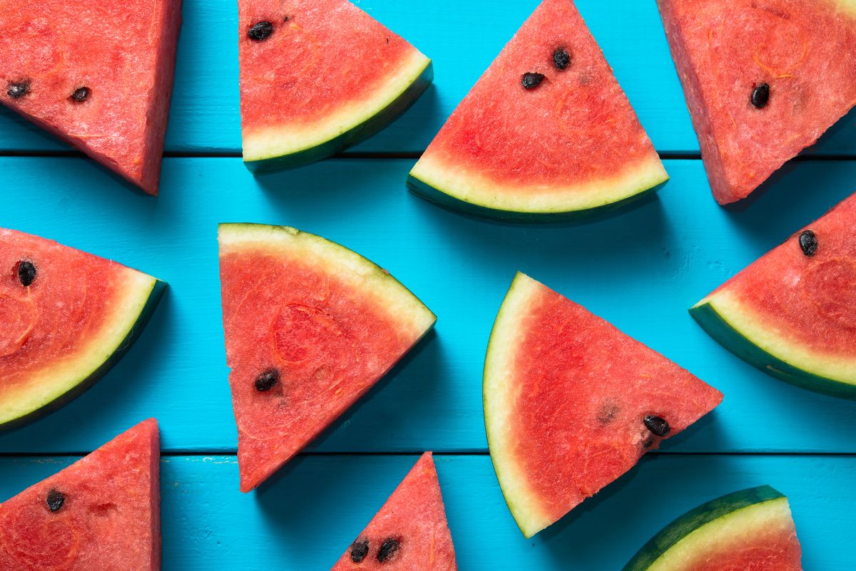 A table of sliced watermelon