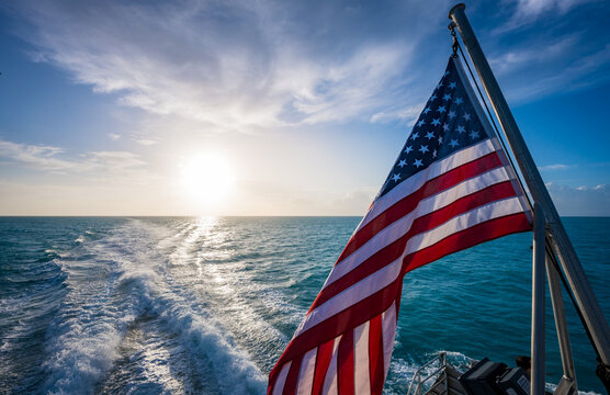 US flag on the boat